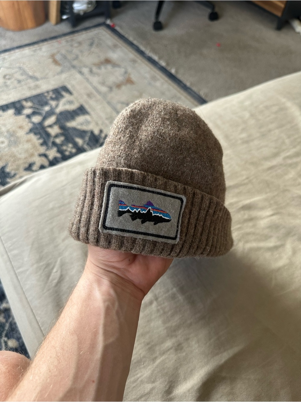 Patagonia **  Brown Beanie with Colorful Fish Patch